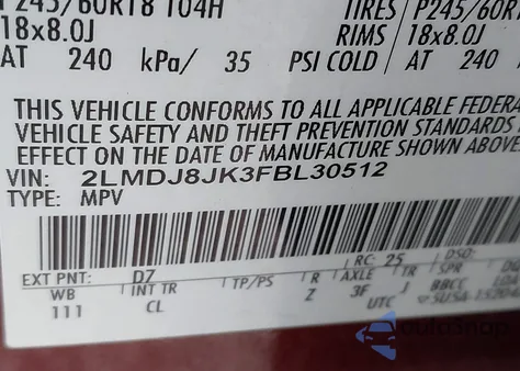 2015 Lincoln Mkx z USA, uszkodzony, nr VIN 2LMDJ8JK3FBL30512